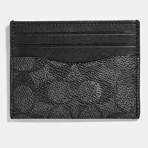 Coach Black Slim Id Card Case In Signature Canvas Wallet unisex ✨ - Picture 1 of 6
